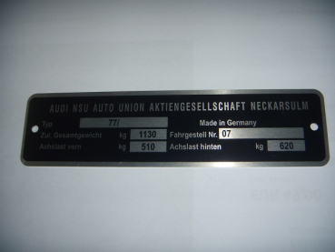 NSU Typenschild 1200c mit Spezifikation